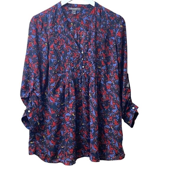 Pea in the Pod Maternity Top Medium Floral Blouse Blue Red - Picture 1 of 9